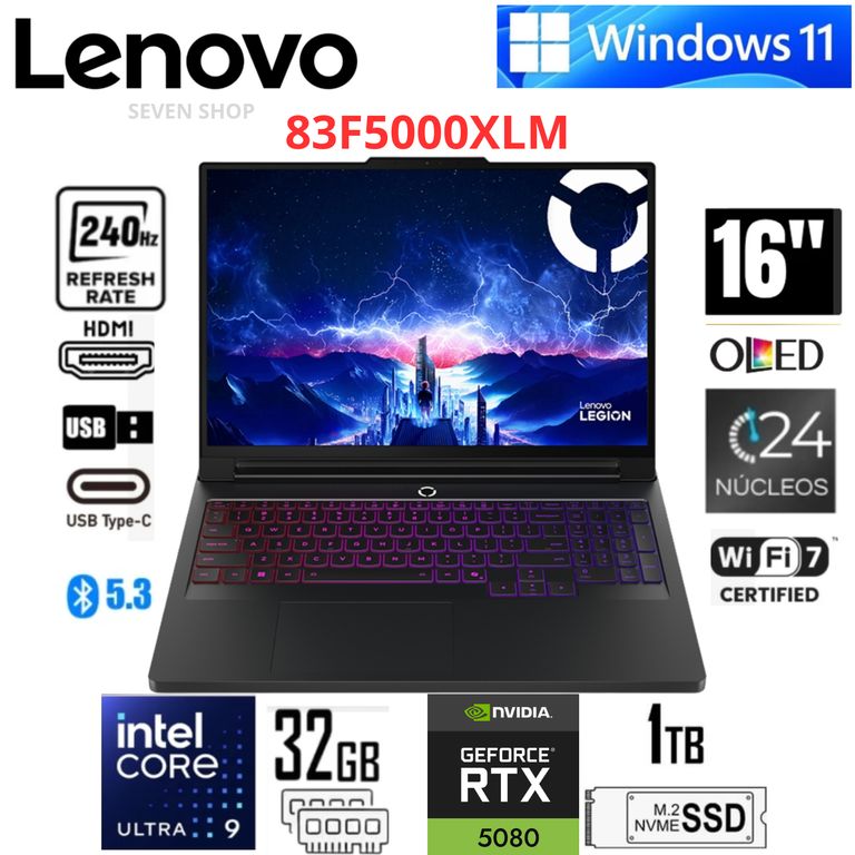 Legion Pro 7 16IAX10H 16″ WQXGA OLED 240Hz Intel Core Ultra 9 275HX 32GB RAM 1TB SSD 16GB