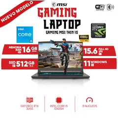 MSI - Laptop Gaming Thin 15 B13UC, Core i5-13420H, 16GB DDR4, 512 GB SSD M.2, 15.6 FULL HD IPS