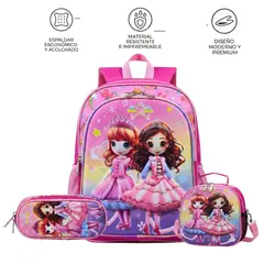 GENERICO - MOCHILA ESCOLAR 3 EN 1 MULTIPACK PARA NIÑAS AMIGAS CON LUCES