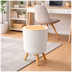 OEM - Tacho de Basura Decorativo con Patas Tapa Push 36cm Estilo Nórdico Blanco