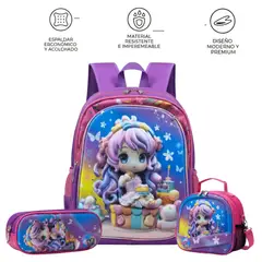 GENERICO - MOCHILA ESCOLAR 3 EN 1 MULTIPACK PARA NIÑOS BABY CON LUCES