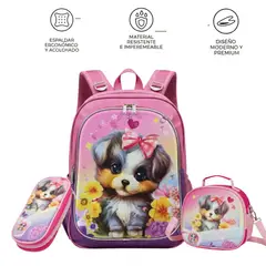 GENERICO - MOCHILA ESCOLAR 3 EN 1 MULTIPACK PARA NIÑOS PERRITO CON LUCES