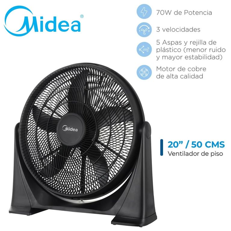 Potente Ventilador Piso 20 Pulg 70 Watts Negro