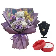 GENERICO - Flores para Parejas y Juego de Collares con Cofre Aniversario Novios