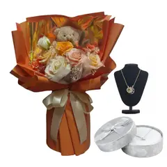 GENERICO - Flores para Parejas y Juego de Collares con Cofre Oro y Plata Aniversario Novios