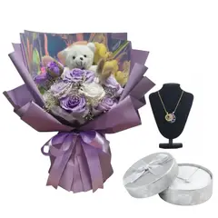 GENERICO - Flores para Parejas y Juego de Collares con Cofre Oro y Plata Aniversario Novios