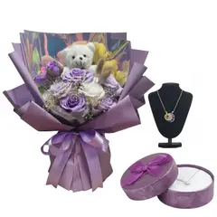 GENERICO - Flores para Parejas y Juego de Collares con Cofre Oro y Plata Aniversario Novios