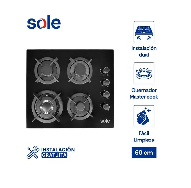 COCINA EMPOTRABLE 4 HORNILLAS 60 CM SOLCO068