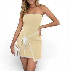 GENERICO - Vestido Hilo Doble Falda 359-25 Color Amarillo