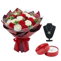 GENERICO - Flores Ramo para Parejas y Juego de Collares con Cofre Aniversario Novios