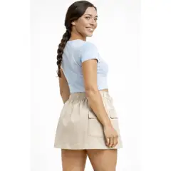 ENKI - Falda Short Mujer Hueso Urbana Premium Fit Cómodo Cintura Elástica