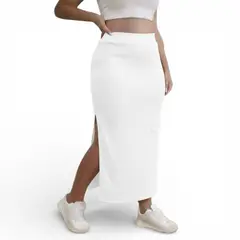 GENERICO - Falda Maxi Hilo Abertura Lateral 359-25 Color Perla