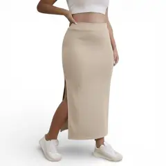 GENERICO - Falda Maxi Hilo Abertura Lateral 359-25 Color Beige