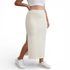 GENERICO - Falda Maxi Hilo Abertura Lateral 359-25 Color Hueso