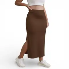 GENERICO - Falda Maxi Hilo Abertura Lateral 359-25 Color Marron