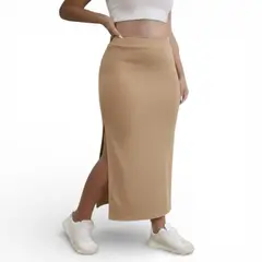 GENERICO - Falda Maxi Hilo Abertura Lateral 359-25 Color Vainila