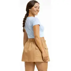 ENKI - Falda Short Mujer Beige Urbana Premium Fit Cómodo Cintura Elástica