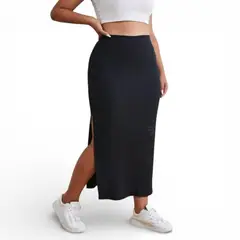 GENERICO - Falda Maxi Hilo Abertura Lateral 359-25 Color Negro