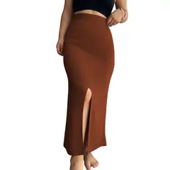 GENERICO - Falda Maxi Hilo Abertura Lateral 359-25 Color Camel