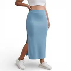 GENERICO - Falda Maxi Hilo Abertura Lateral 359-25 Color Celeste