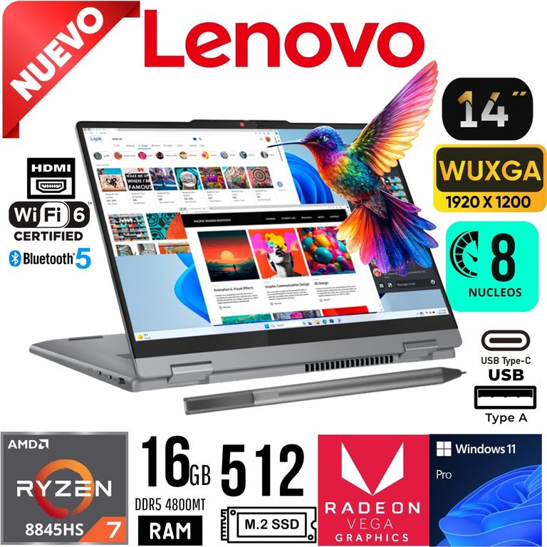 Laptop IdeaPad 5 2 in 1 14AHP9 Ryzen 7 8845HS Ram 16Gb SSD 512Gb 14" WUXGA Touch Windos 11
