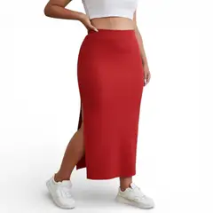 GENERICO - Falda Maxi Hilo Abertura Lateral 359-25 Color Rojo