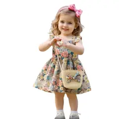 GENERICO - Vestido de Niña de 2 años flores y cartera