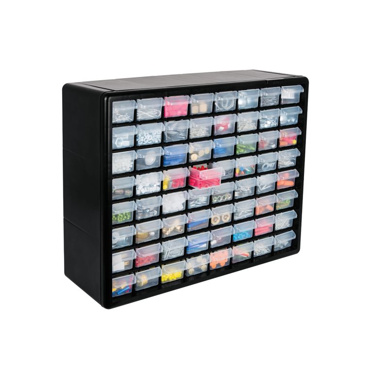 Organizador con 64 gavetas,