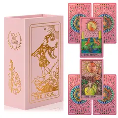 GENERICO - Tarot Rider Pink 78 Cards with Guide Book,Gold Foil
