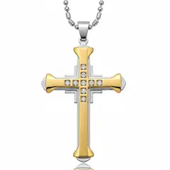 GENERICO - Collar para Hombre con Dije de Cruz en Acero Inoxidable - Cadena de Eslabones Elegante Dorado