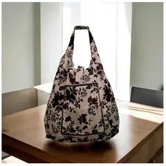 GENERICO - Bolsa Reutilizable Plegable 2 en 1 Diseño Fores Negra