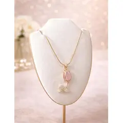 GENERICO - Collar Tulipán Rosado en Acero Inoxidable con Cristales