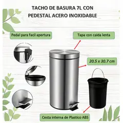 GREEN HOUSE - TACHOS ACERO INOXIDABLE 7 LITROS CON TAPA CAIDA LENTA P/ BASURA