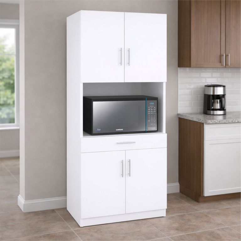 Mueble Organizador para Cocina 160 cm Blanco con Espacio para Microondas – Innovaciones Lumik