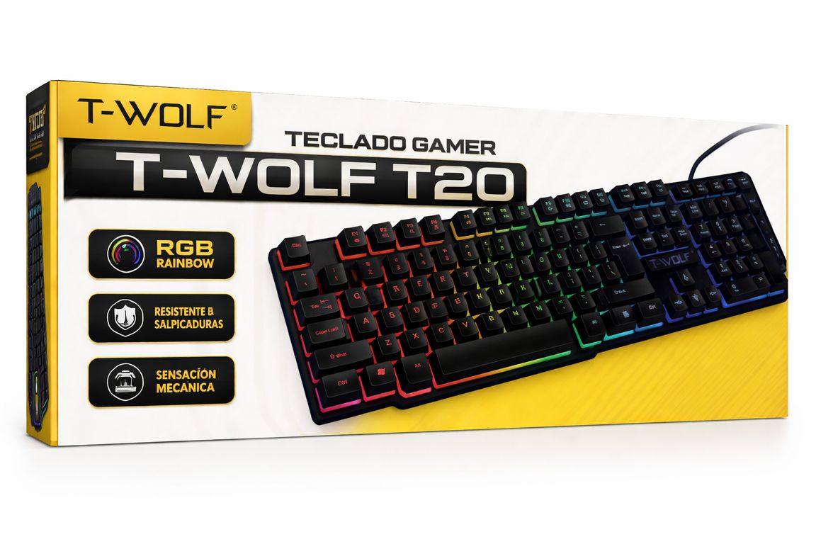 Teclado Gamer T-WOLF T20 RGB Rainbow Alámbrico Español