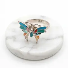 GENERICO - Anillo Ajustable Mariposa Multicolor en Plata ley 950 - Joya Mosaico Andino