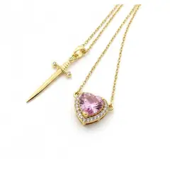 GENERICO - Cadenas Magnéticas de Pareja Dije Corazón Rosado Conexión Eterna