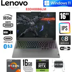 LENOVO - Laptop Legion 5 16APH8 16"165Hz, AMD Ryzen 7 , 16GB RAM, 512GB SSD, NVIDIA GeForce RTX 4060