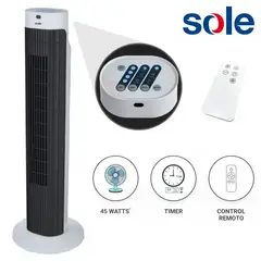 SOLE - Ventilador Torre SOLAIR019 76cm con Control Remoto Timer y Modos