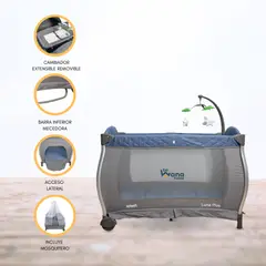 INFANTI - Cuna Corral Plegable para Bebé «LUNA PLUS» Blue