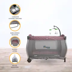 INFANTI - Cuna Corral Plegable para Bebé «LUNA PLUS» Pink