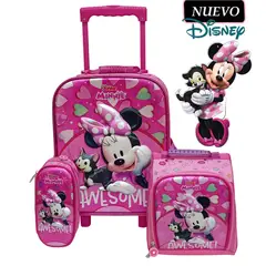 DISNEY CLASICOS - Set de Mochila con Ruedas EXTRA Oficio Lonchera y Cartuchera Minnie Mouse