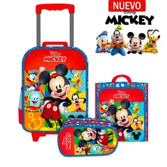 DISNEY CLASICOS - Set de Mochila con Ruedas EXTRA Oficio Lonchera y Cartuchera MICKEY