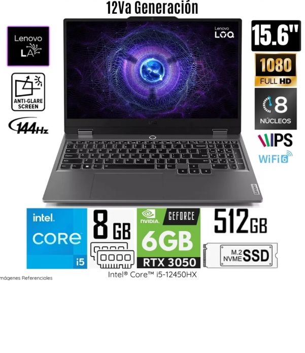 LAPTOP LOQ 15IAX9 INTEL CORE I5 12450HX 83GS006WLM RAM 8GB SSD 512GB RTX 3050 6GB 15.6" FHD