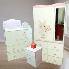 GENERICO - Juego de dormitorio cama cuna + ropero regalo velador blanco conejita