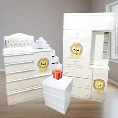 GENERICO - Juego de dormitorio cama cuna + ropero leon + regalo velador blanco