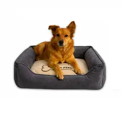 GENERICO - Cama cuadrada de terciopelo con cierre color gris talla S