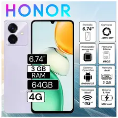 HONOR - Celular Play 10 6.74" Pulg. 3GB RAM 64GB Android 15 - Morado Estelar