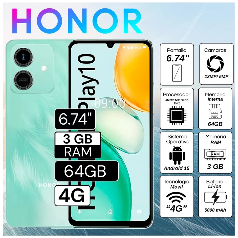 Celular Play 10 6.74" Pulg. 3GB RAM 64GB Android 15 - Azul Cian