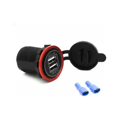 JET - CARGADOR DUAL USB EMPOTRABLE UNIVERSAL 5V 21+21 AMP BORDE ROJO 12-24V